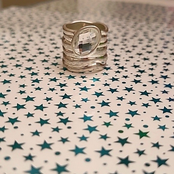 Statement Ring Silver Crystal Diamond Boho Contemporary Festival Wedding - Picture 1 of 4